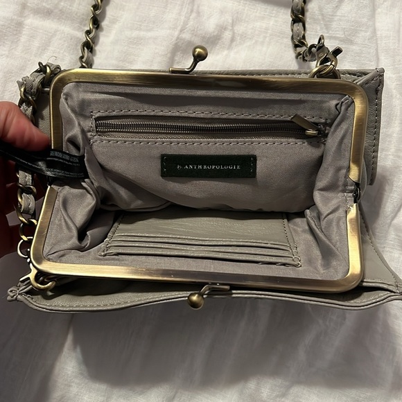 Anthropologie Grey Leather Chain Crossbody - Picture 4 of 5